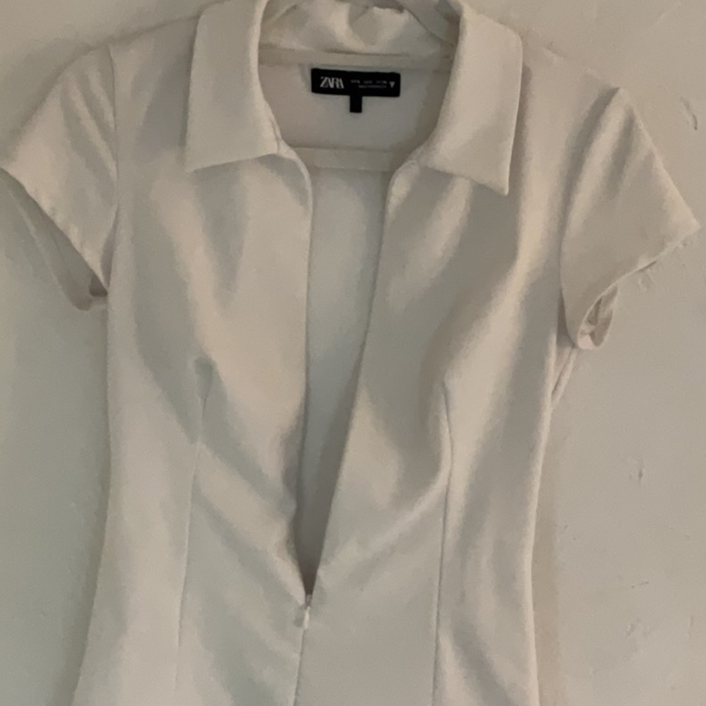 Zara Zip Front Cap Sleeve Mini Dress, Size S, White,NWOT - Picture 3 of 7